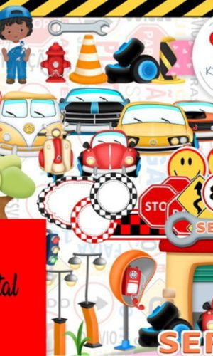 Super kit Digital Carros retro PNG Cliparts- Scrapbook