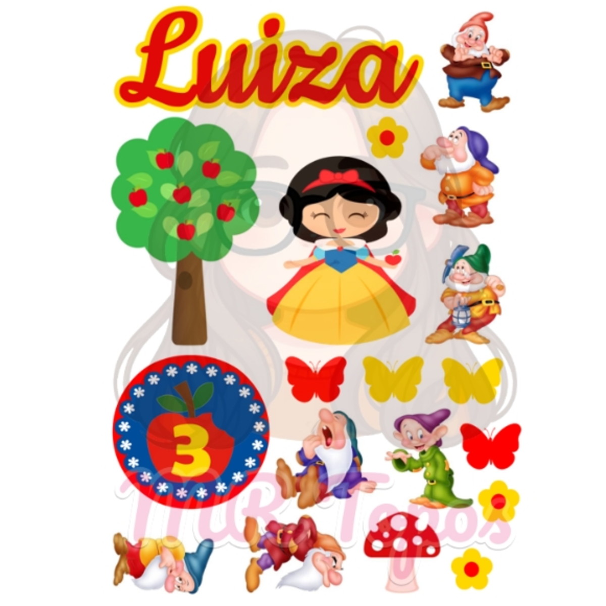Topo de Bolo Branca de Neve Cute - Arquivo Digital Pdf/jpg