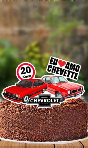 Topo de Bolo Carro Chevette Vermelho - 0495 Arquivo Digital