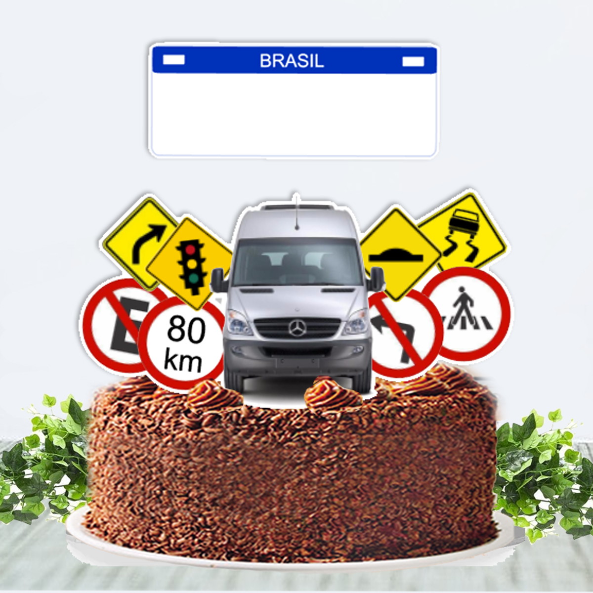 Topo de Bolo Carro Placas de Transito Arquivo Digital
