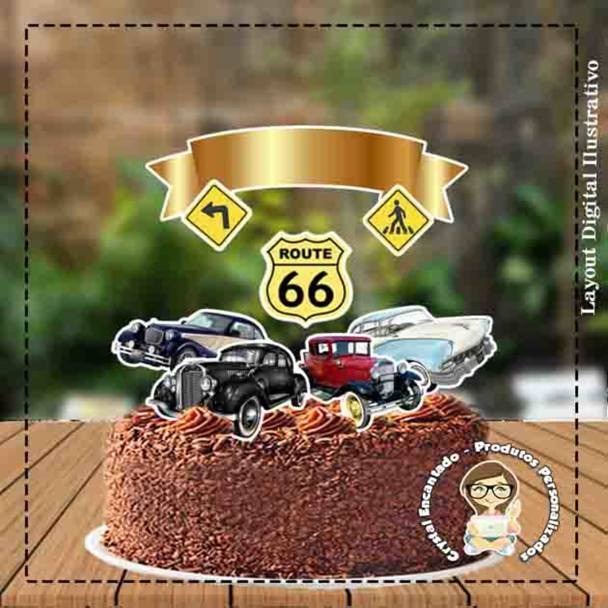 Topo de Bolo Carros Antigos Ref 0589 - Arquivo Digital