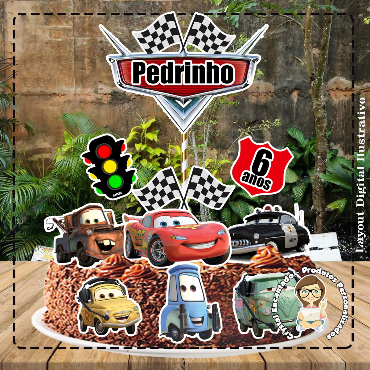 Topo de Bolo Carros Disney - Ref 1835 Arquivo Digital