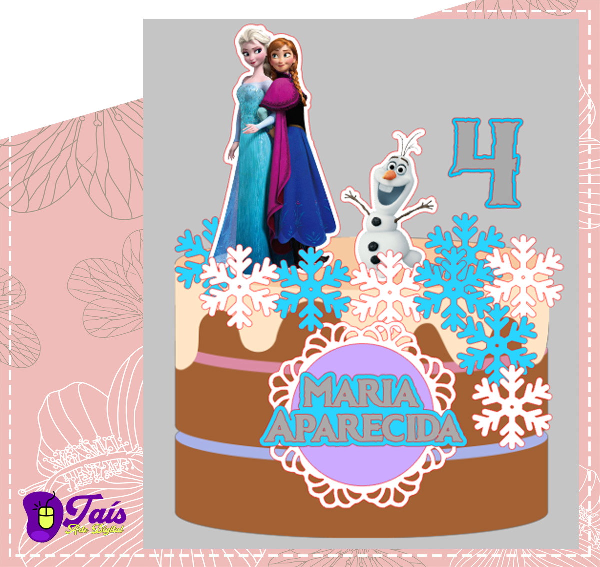 Topo de Bolo Frozen 01 - Arquivo de Corte Silhouette e PDF