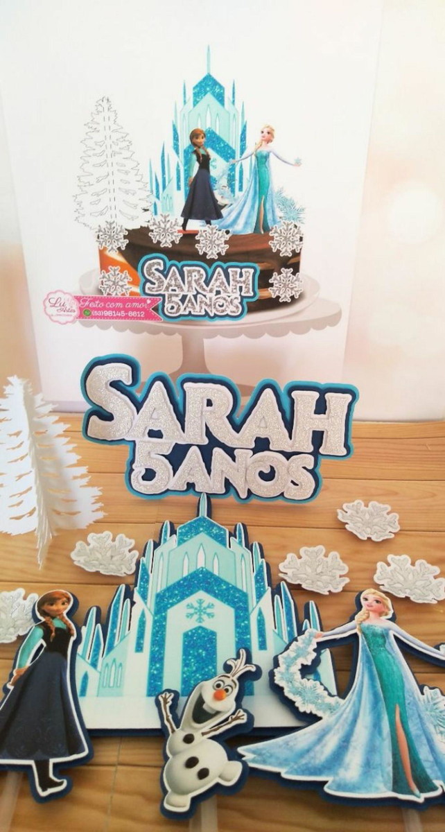 Topo de Bolo Frozen com Árvore 3d + 4 Arquivos a Sua Escolha