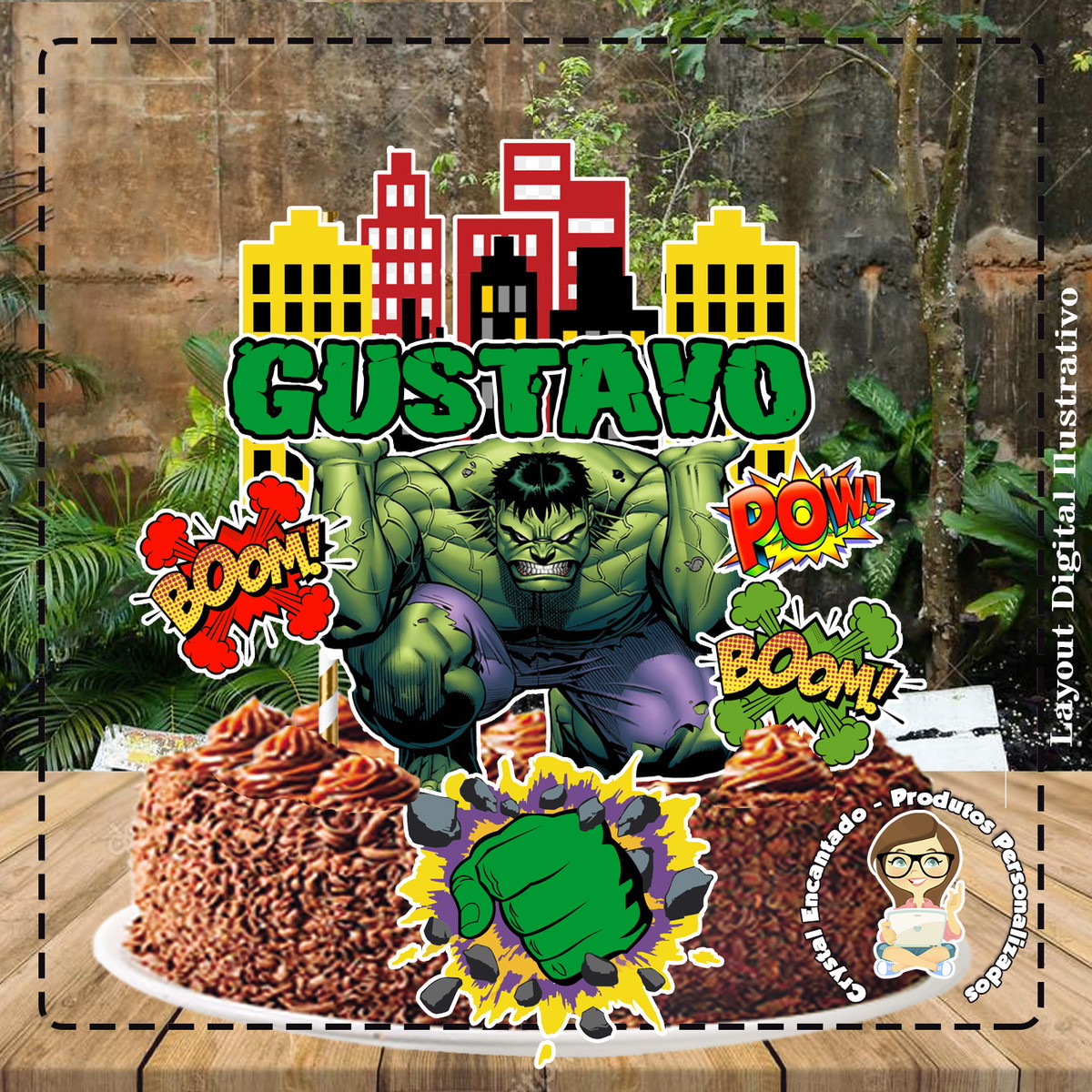 Topo de Bolo Hulk 02 - Ref 1840 Arquivo Digital