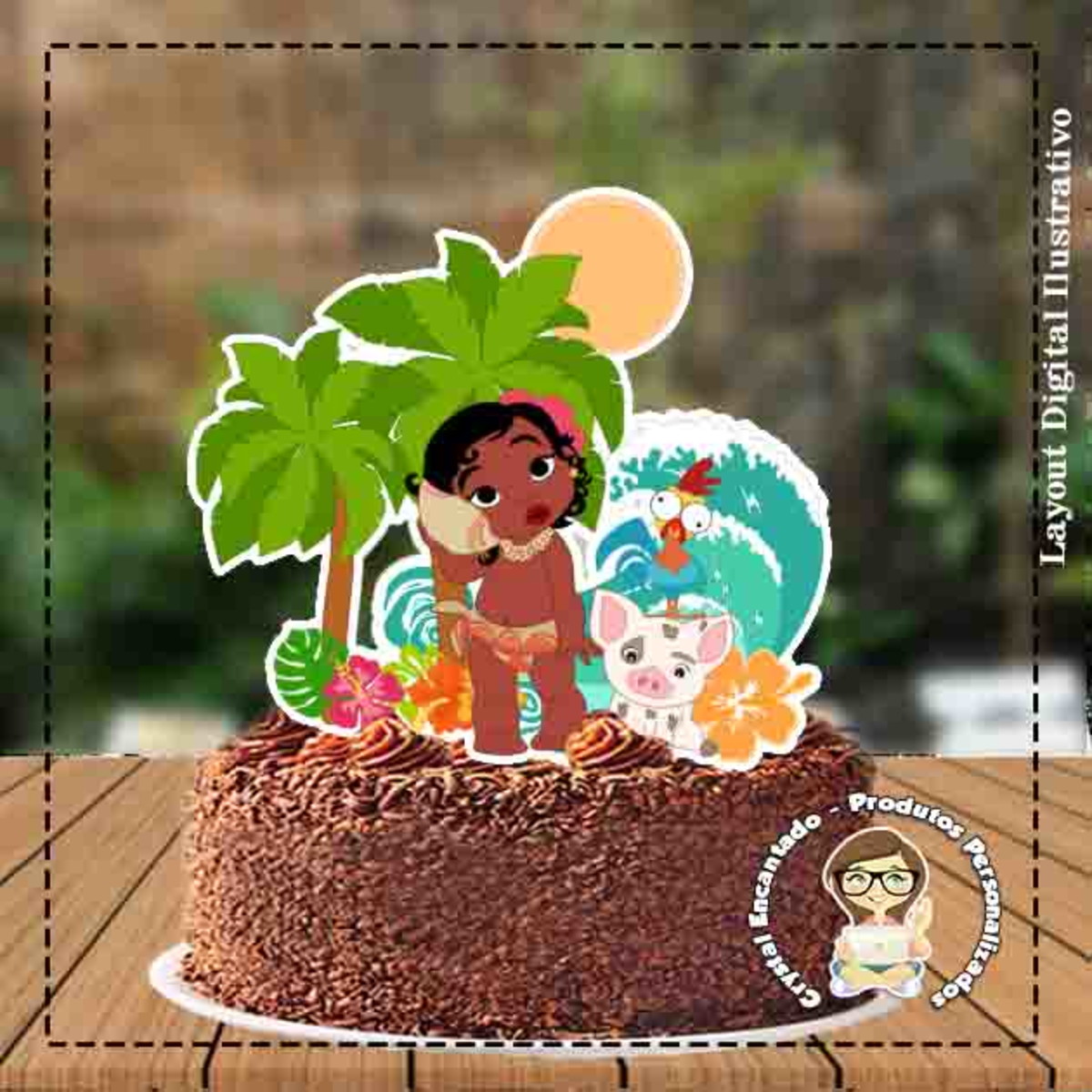 Topo de Bolo Moana Menina - Ref 1590 Arquivo Digital