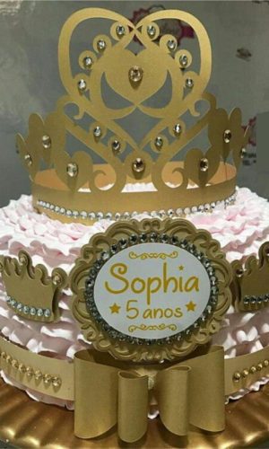 Topo de Bolo Princesa Dourado + 4 Arquivos a Sua Escolha