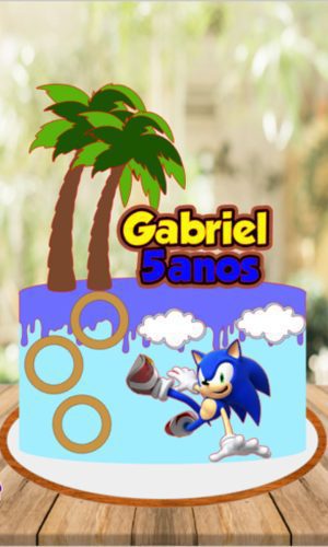 Topo de Bolo Sonic 02 - Arquivo de Corte Studio/PDF