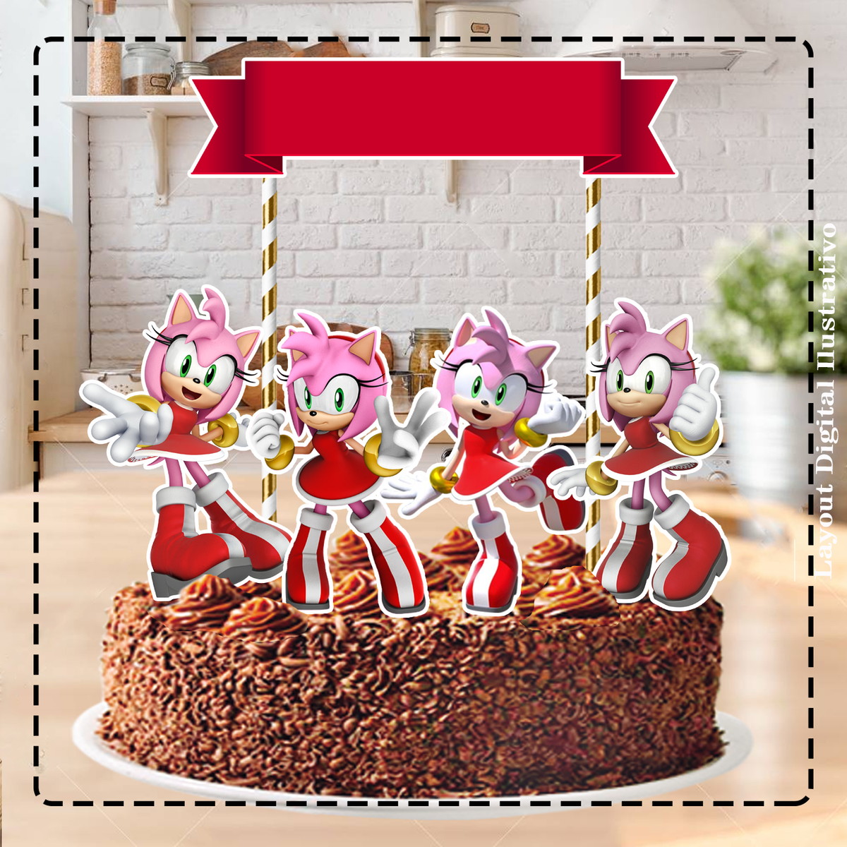 TOPO DE BOLO SONIC AMY ROSE - ARQUIVO DIGITAL