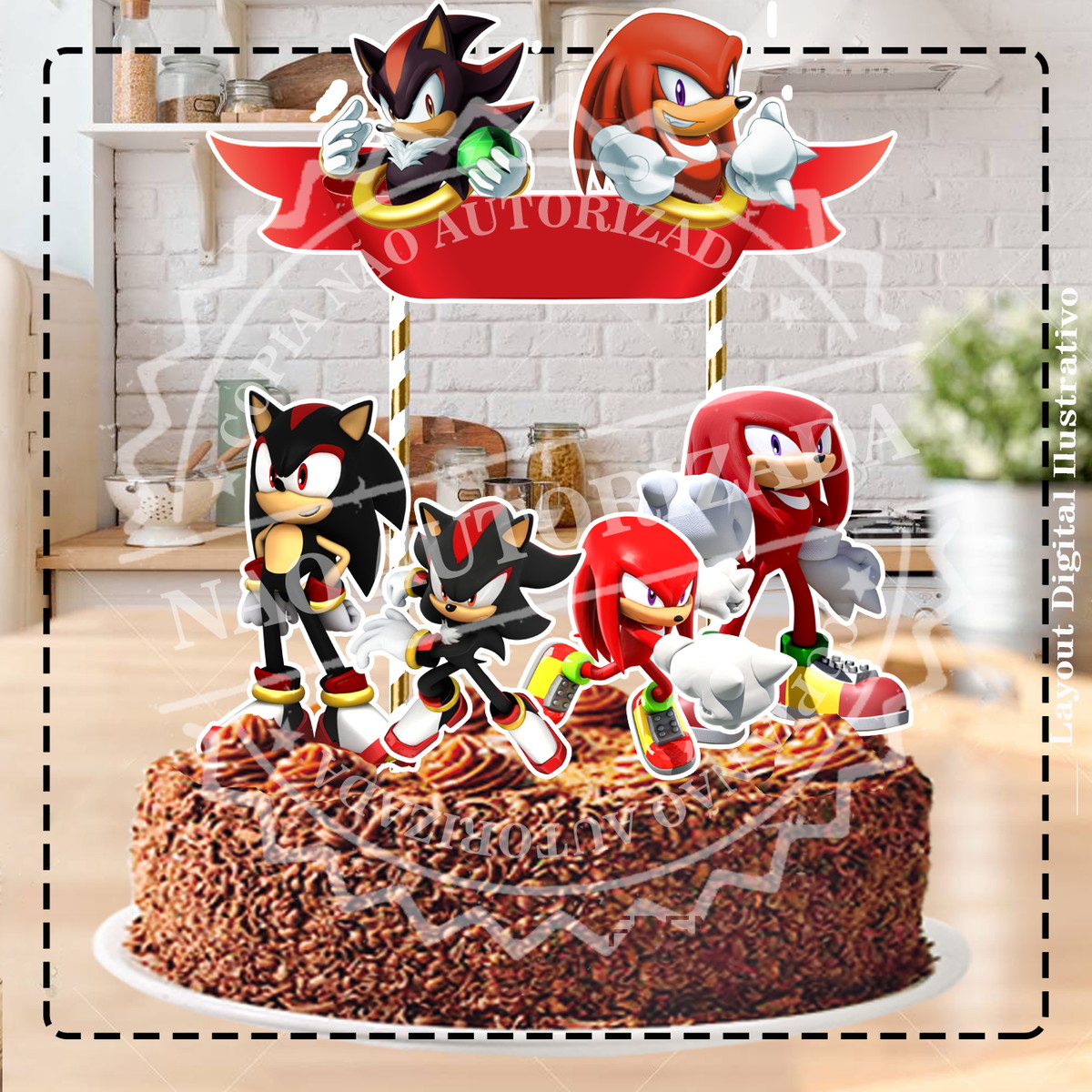 TOPO DE BOLO SONIC SHADOW E KNUCKLES - ARQUIVO DIGITAL
