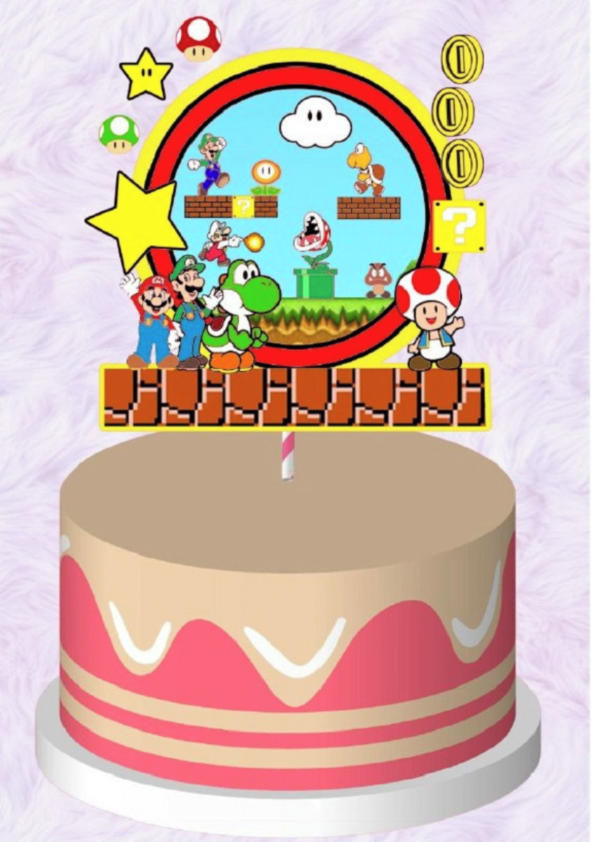 Topo de Bolo Super Mario World + 4 Arquivos a Sua Escolha