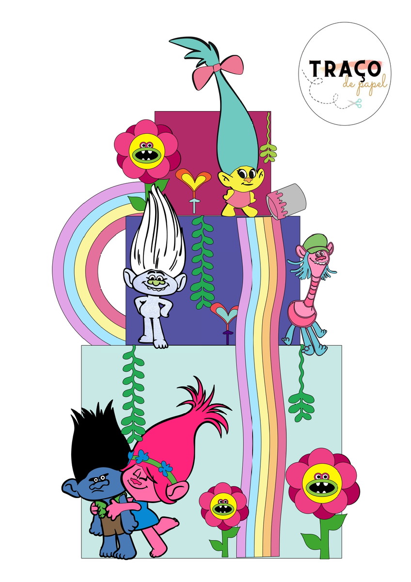 Topo de Bolo TROLLS - 100% Camadas - (Arquivo digital)