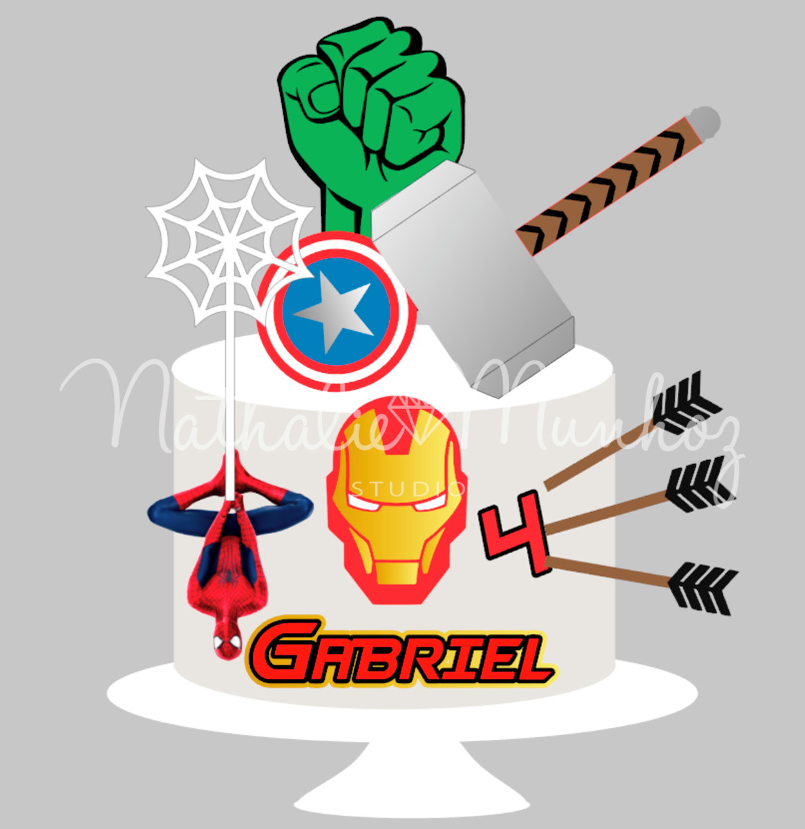 Topo de Bolo Vingadores com Martelo - Arquivo de Corte
