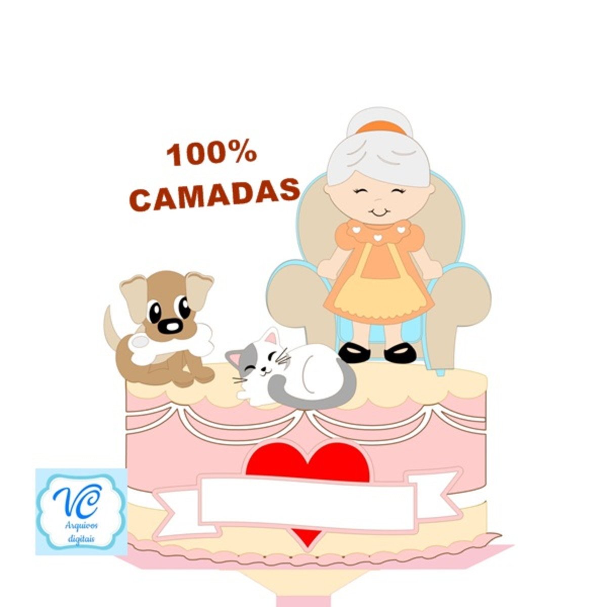 Topo de Bolo Vovò Com animais - CAMADAS Arquivo de corte