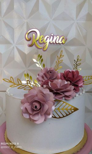 Arquivo de Corte Topo para Bolo Flores Dourado e Rosê