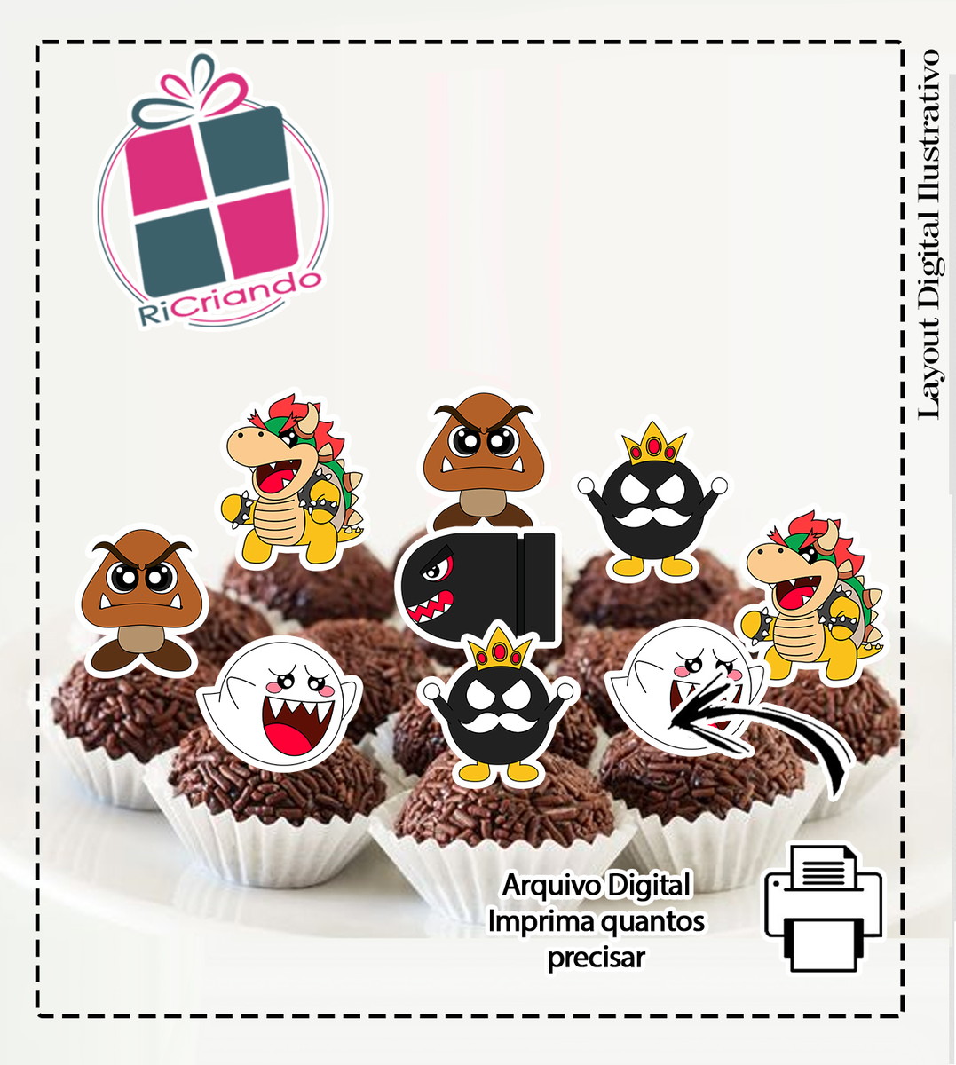 Topper Docinho Mario Bros Viloes 5288 Arquivo Digital