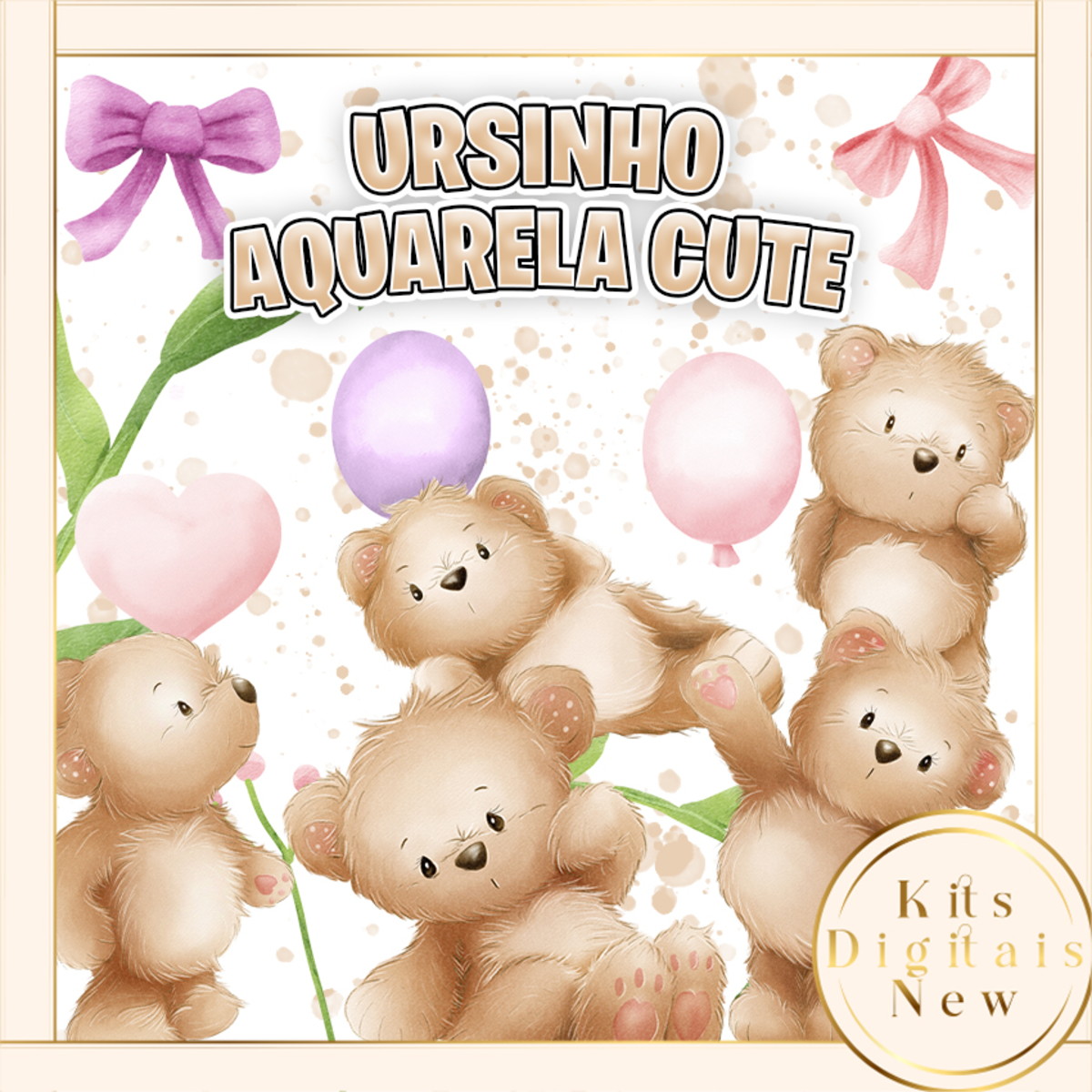 Ursinho Aquarela Cute Kit Digital