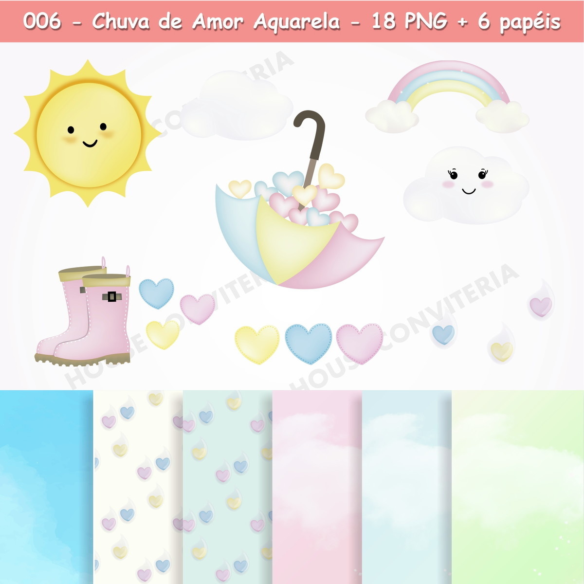 006 - Chuva de Amor Aquarela - (pague 1 Leve 2)
