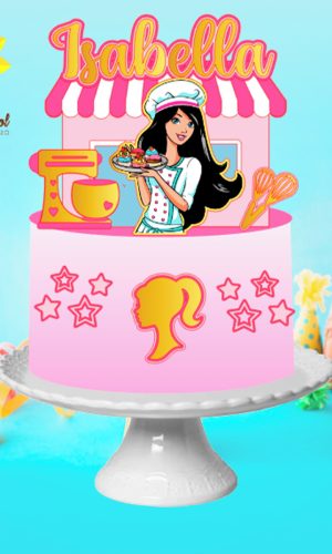 011 Arquivo Topo de Bolo Barbie Morena Confeiteira Ganhe +3