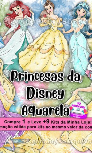 Kit Digital Princesas da Disney Aquarela 1