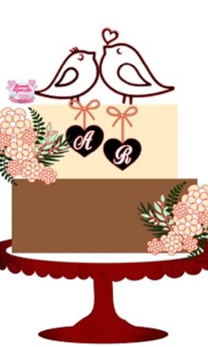 #052 Topo bolo noivos passarinho casamento camadas studio 3D