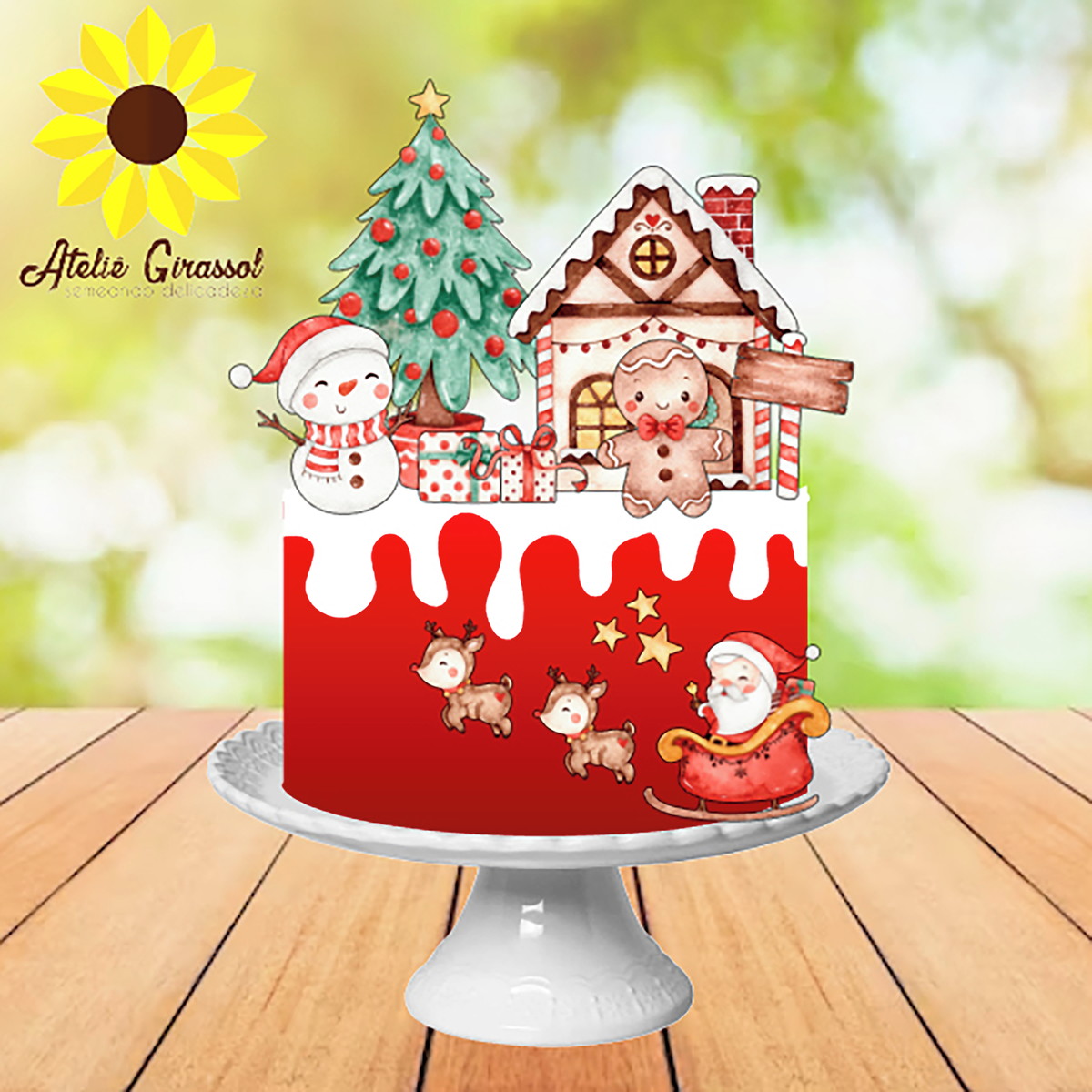061 Arquivo de Corte Topo de Bolo Natal Aquarelado Ganhe +3