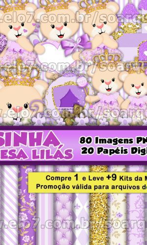 Kit Digital Ursinha Princesa Lilás