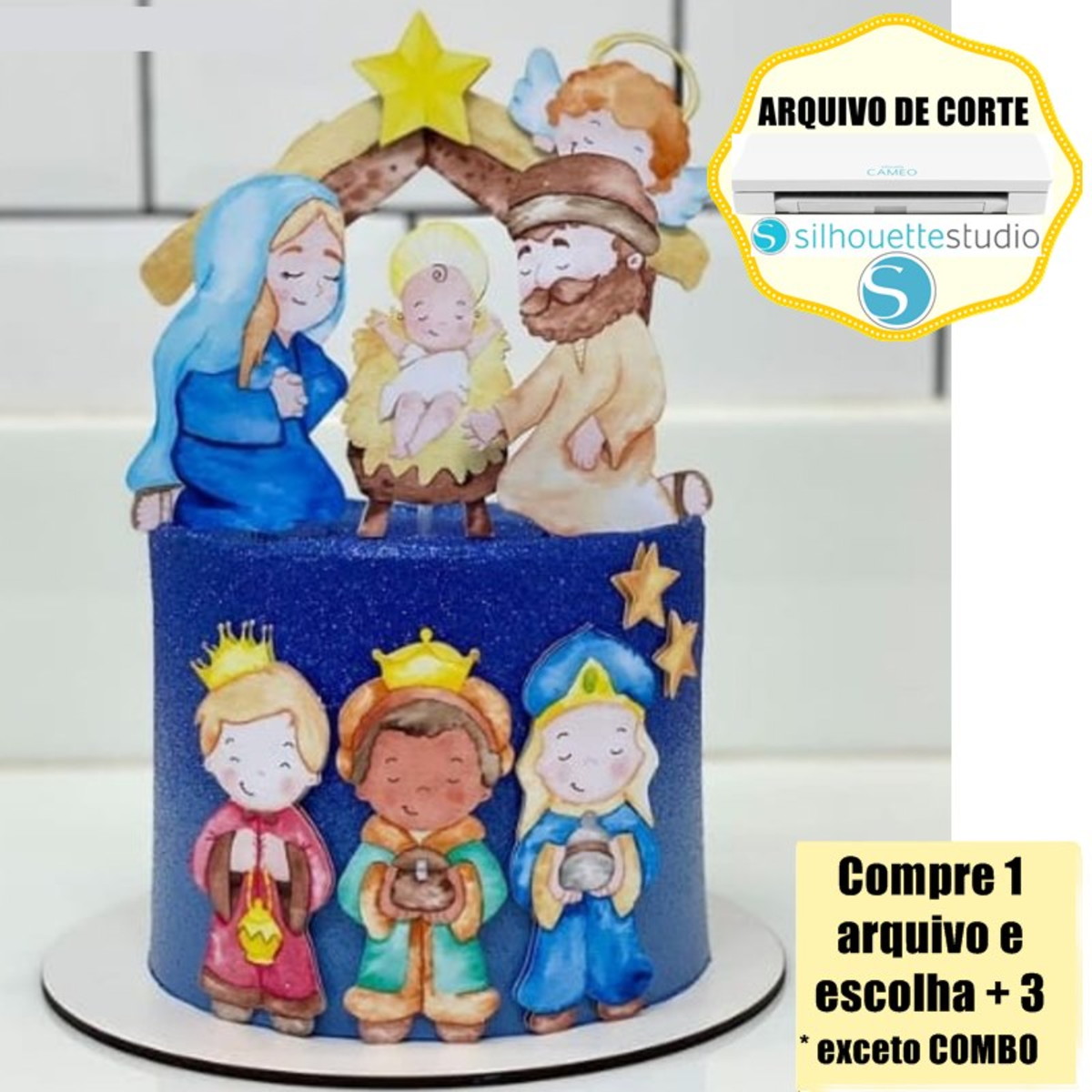 219- Arquivo de Corte Topo de Bolo Natal Aquarelado Presépio