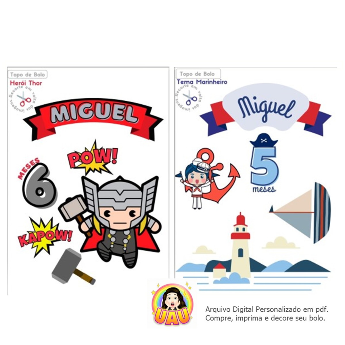 Topo de Bolo Personalizados - Thor ou Marinheiro em pdf