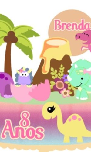 #2022 Arquivo de corte Topo de Bolo Dinossauros ROSA CAMADA