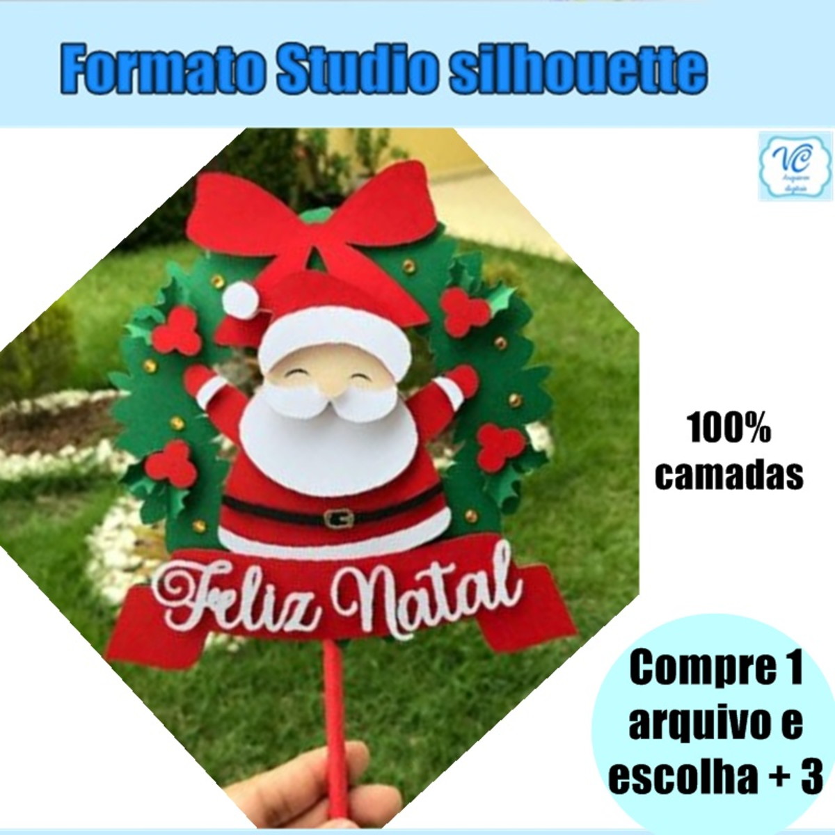 208 - Arquivo de Corte Topo de Bolo Papai Noel Guirlanda