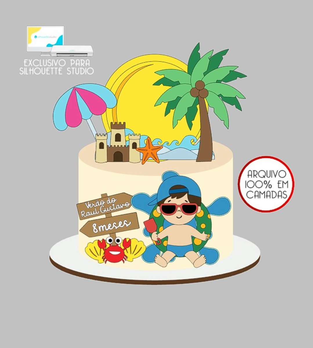 209 - Arquivo Topo de Bolo Praia Verão Menino