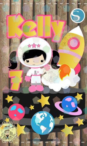 2530 - Arquivo Topo de Bolo Astronauta Menina Camadas Studio