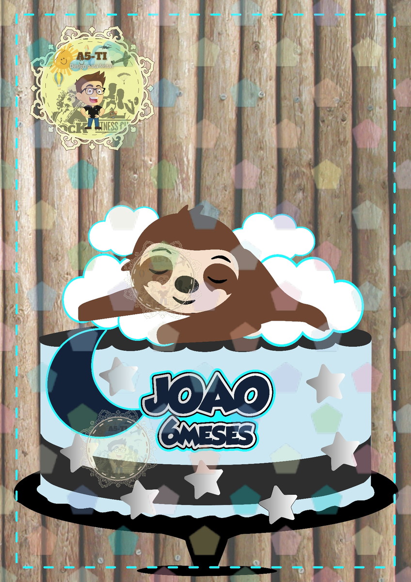 2704 - Arquivo Topo de Bolo Bicho Preguiça Camadas Studio
