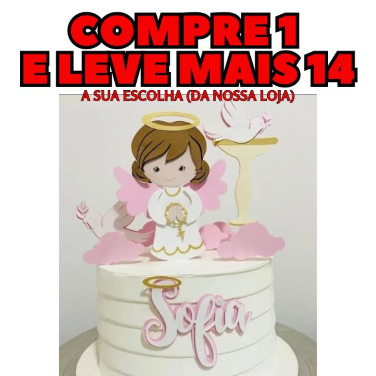 #2901 Arquivo de Corte Topo de Bolo Batizado Rosa Studio - Imagem 2