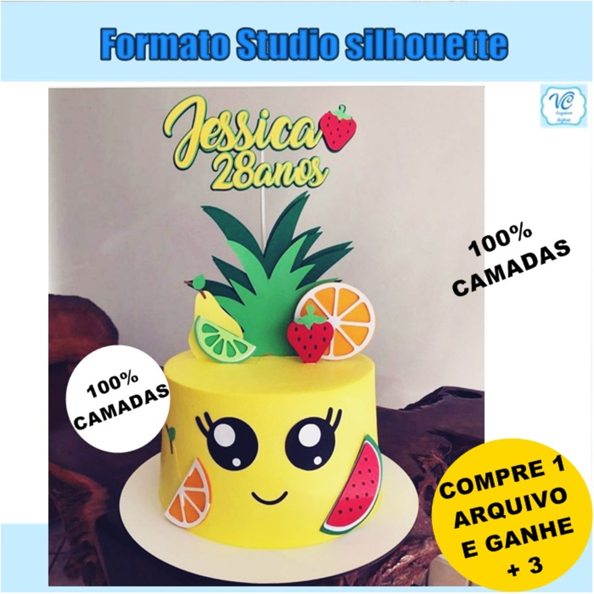 331- Arquivo de corte topo de bolo Abacaxi frutinhas
