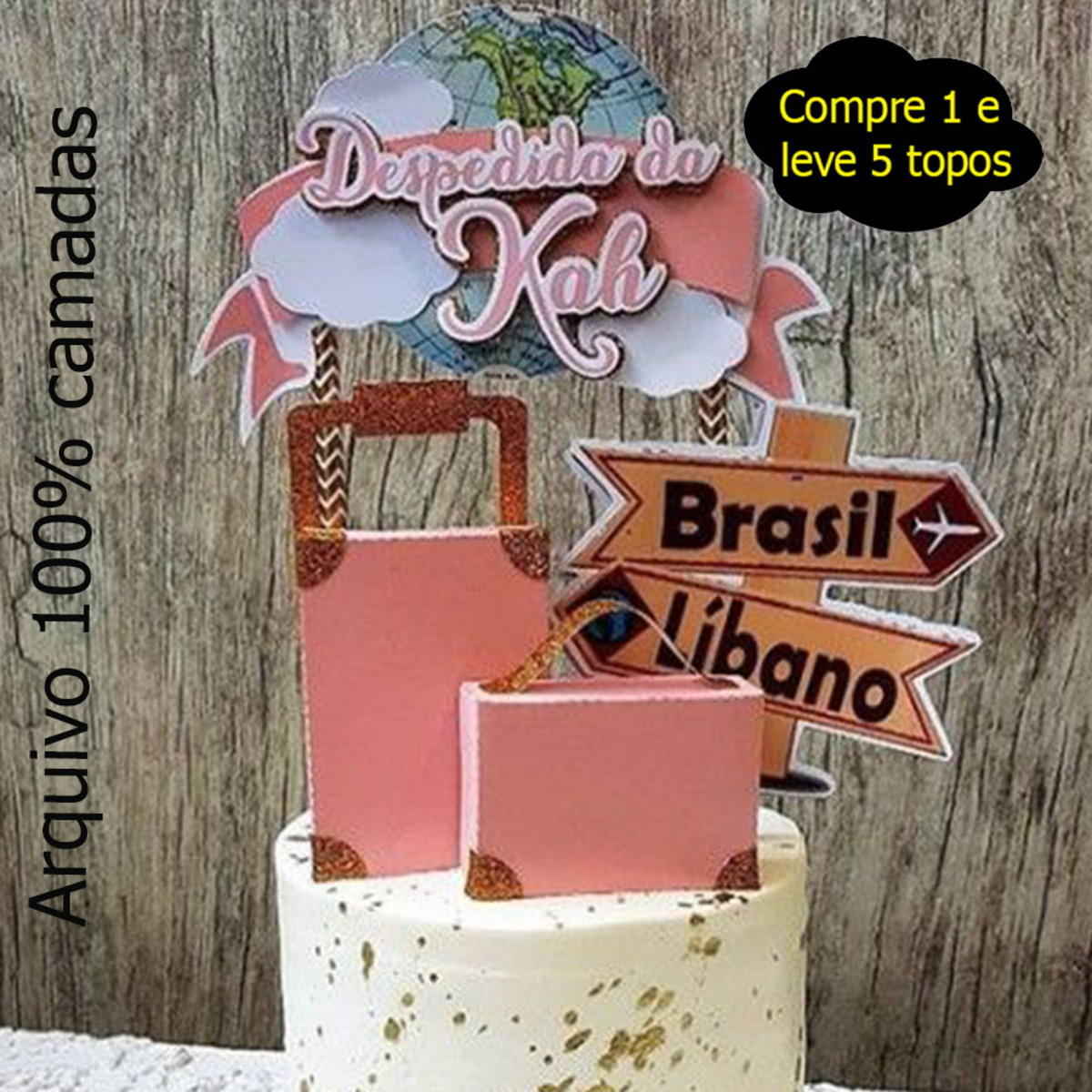 344 - Arquivo de corte topo de bolo Viagem