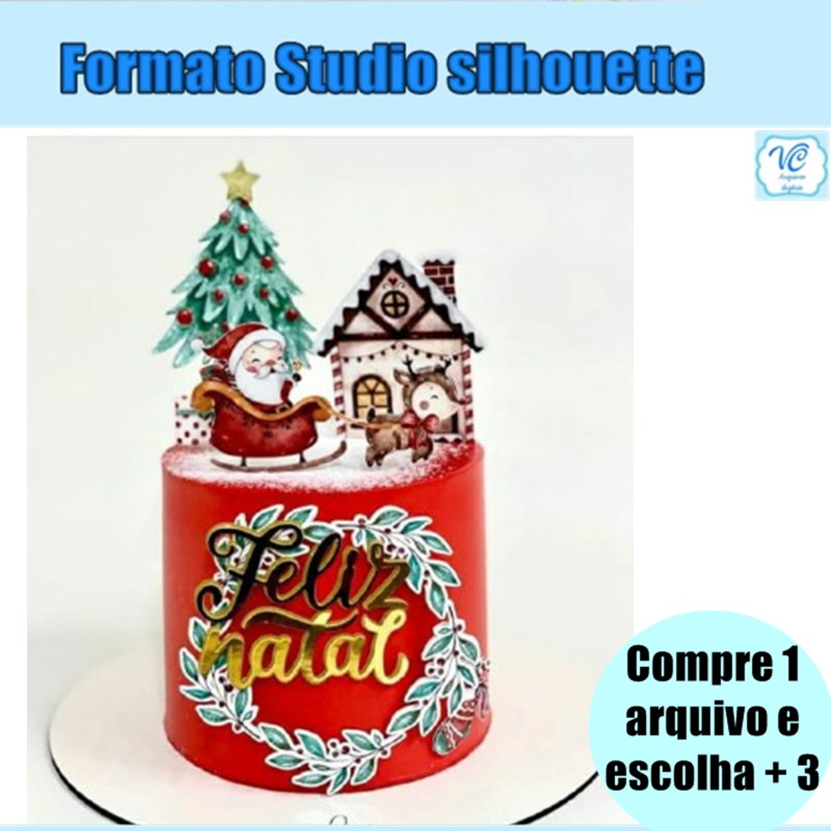 357- Arquivo de Corte Topo de Bolo Natal Aquarela
