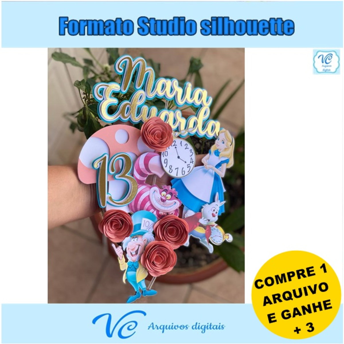 381- Arquivo Topo de Bolo Alice País das Maravilhas 3