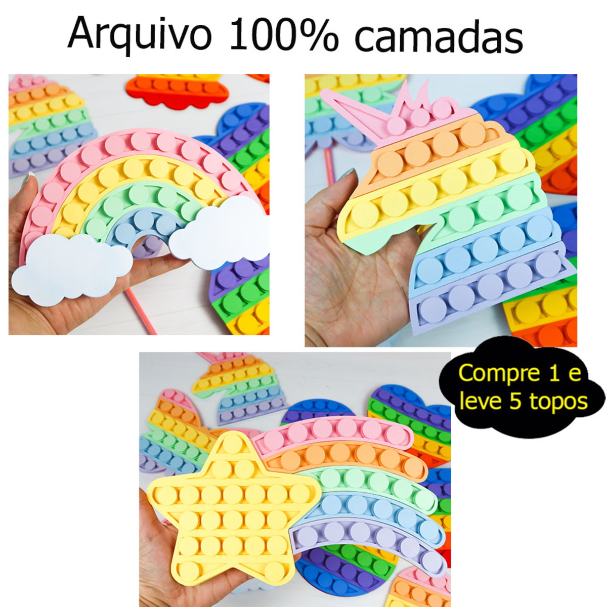 382- Arquivo topo de bolo Pop It Fidget Toy em camadas