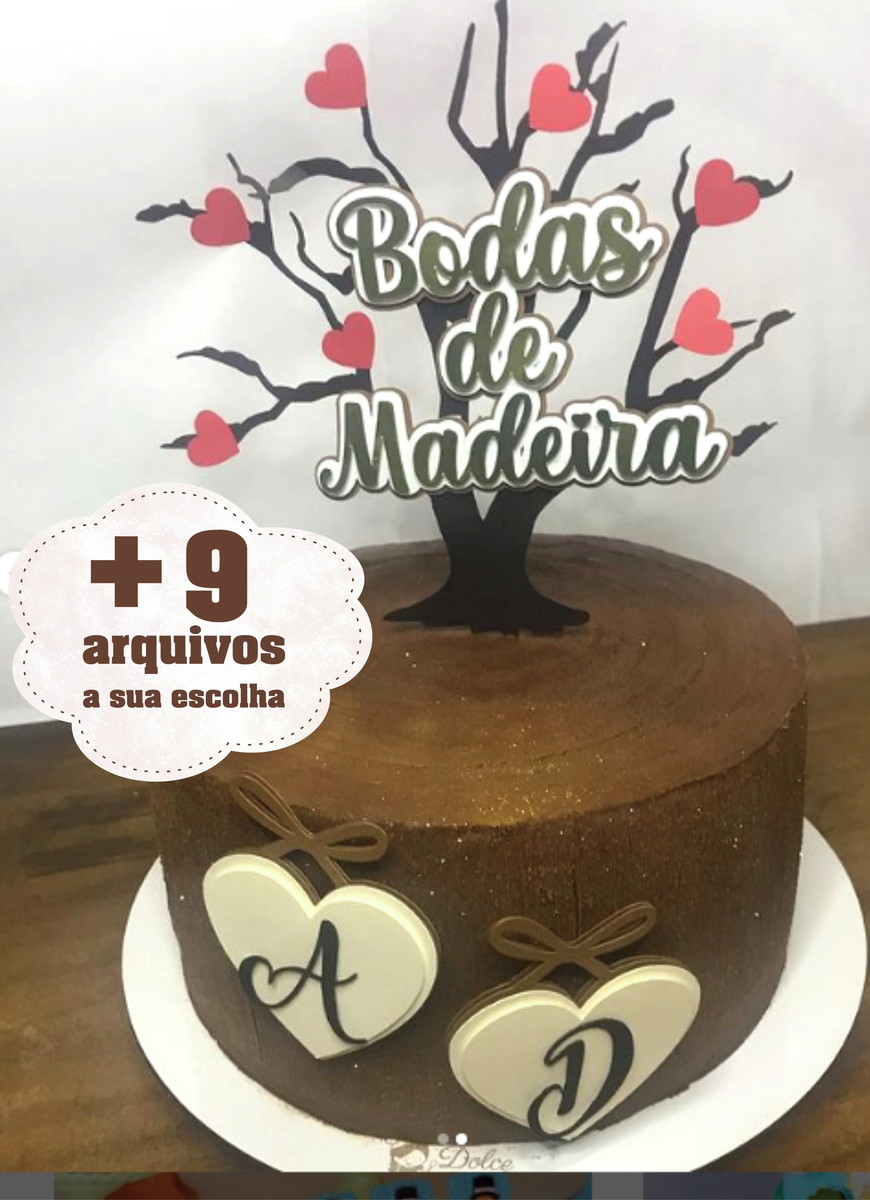 40- Arquivo Silhouette - Digital Topo Bolo Bodas Madeira + 9