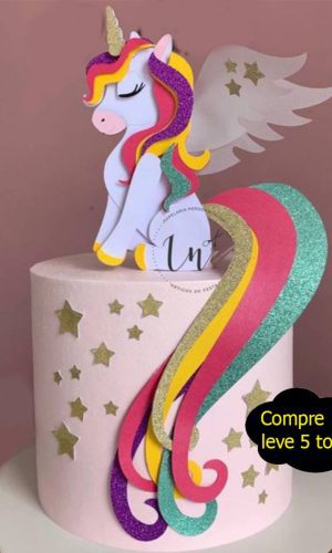 409 - topo de bolo Unicórnio em camadas - Arquivo de corte
