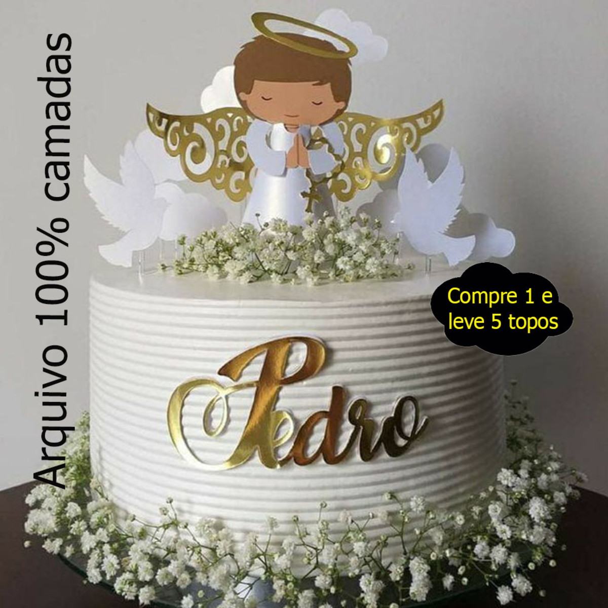 424 - Topo de bolo anjinho 3d - arquivo de corte