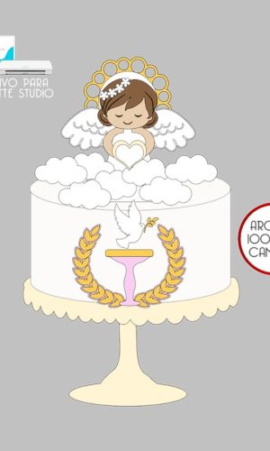 47 - Arquivo Topo de Bolo Batizado Anjinha Menina