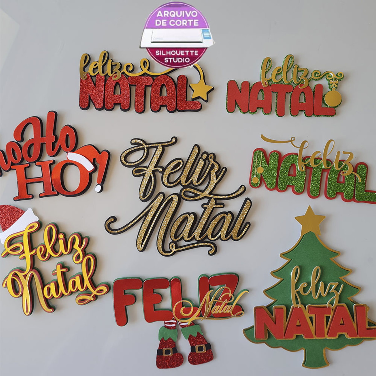 502- 8 topos Feliz Natal em camadas -Arquivo de corte