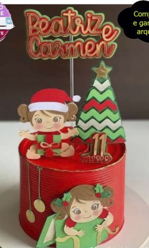 525 Arquivo de corte topo de bolo natal meninas
