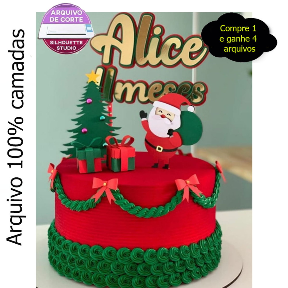 529 - Arquivo de corte topo de bolo papai noel em camadas