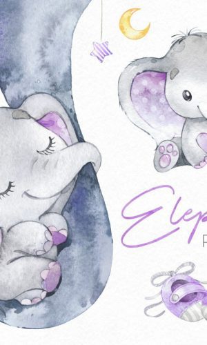 6 Kits Digitais Elefantinhos Aquarela