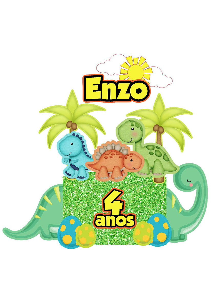 4 Arquivos de Corte Digital - Topo de Bolo Dino Baby