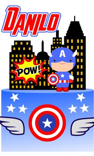 779 - Arquivo Digital Topo de Bolo Capitão América Cute